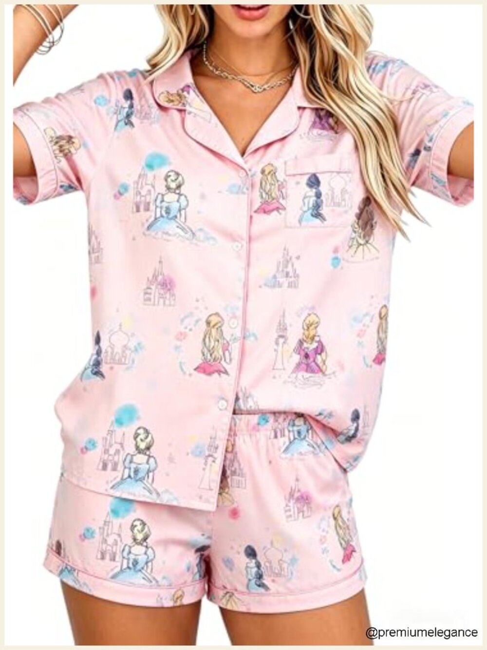 Women's Satin Pajama Set Button Down 2 Piece Lounge Short Sleeve Sleepwear